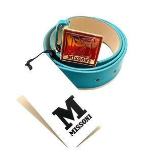 Missoni Leather Turquoise Belt Gold Buckle